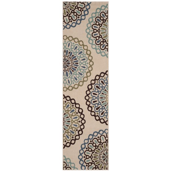 Safavieh Veranda Felizitas 2-ft x 10-ft Cream/Blue Rectangular Indoor/Outdoor Floral/Botanical Bohemian/Eclectic Runner