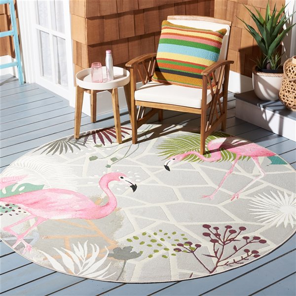 Safavieh Barbados 7-ft x 7-ft Grey/Pink Round Indoor/Outdoor Floral/Botanical Tropical Area Rug