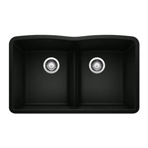 BLANCO Diamond Undermount 32-in x 19.36-in Double Equal Bowl Kitchen Sink in Coal Black