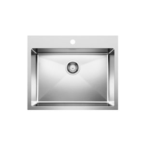 Évier de cuisine Quatrus simple, encastré, 25 po x 20,5 po, brossé, 1 trou, de BLANCO