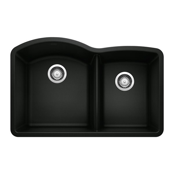 BLANCO Diamond Undermount 32.07-in x 20.92-in Coal Black Double Offset Bowl Kitchen Sink