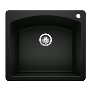 BLANCO Diamond Drop-in 25-in x 22-in Coal Black Single Bowl 1-hole Kitchen Sink