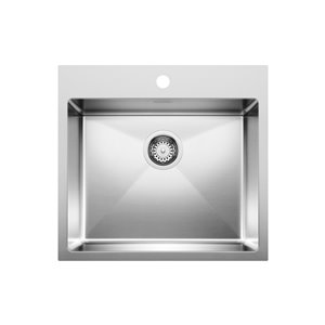 BLANCO Quatrus Drop-in 22-in x 20.5-in Brushed Single Bowl 1-hole Kitchen Sink