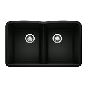 BLANCO Diamond Undermount 32-in x 19.36-in Coal Black Double Equal Bowl Kitchen Sink