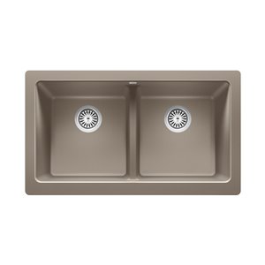 Évier de cuisine double Vintera de style campagnard ou à tablier de BLANCO, 33 po x 19 po, truffe