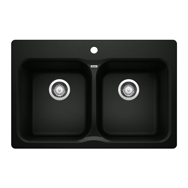 BLANCO Vision Drop-in 31.5-in x 20.67-in Coal Black Double Equal Bowl 1-hole Kitchen Sink