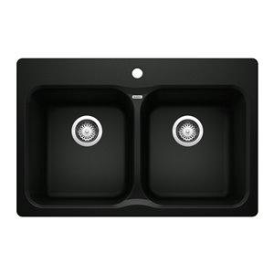 BLANCO Vision Drop-in 31.5-in x 20.67-in Coal Black Double Equal Bowl 1-hole Kitchen Sink