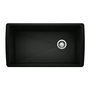 BLANCO DIAMOND U Undermount 33.5-in x 18.5-in Coal Black Large Single Bowl Kitchen Sink