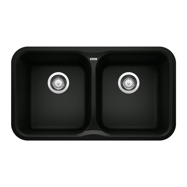 BLANCO Vision Undermount 30.69-in x 17.5-in Coal Black Double Equal Bowl Kitchen Sink