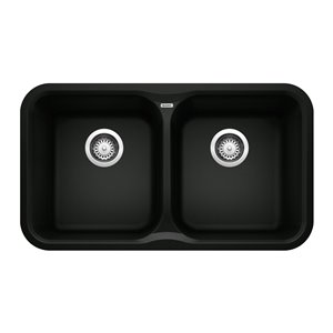 BLANCO Vision Undermount 30.69-in x 17.5-in Coal Black Double Equal Bowl Kitchen Sink