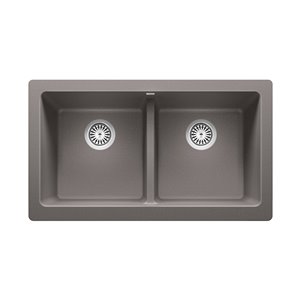 Évier de cuisine double Vintera de style campagnard ou à tablier de BLANCO, 33 po x 19 po, gris métallique