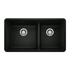 Évier de cuisine double décalé encastré PRECIS U 1 33 po x 19 po noir charbon de BLANCO