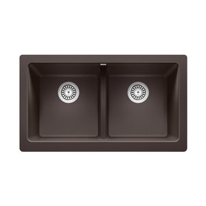 Évier de cuisine double Vintera de style campagnard ou à tablier de BLANCO, 33 po x 19 po, café