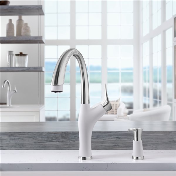 BLANCO Artona PVD Steel/white 1-handle Deck Mount Bar And Prep Handle/lever Residential Kitchen Faucet