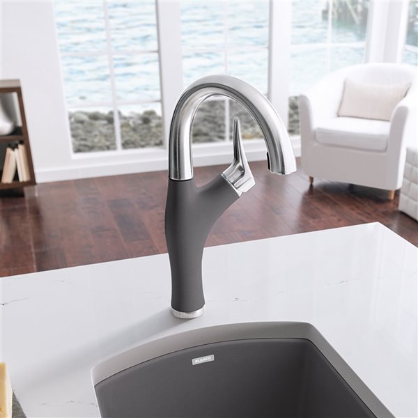 BLANCO Artona PVD Steel/cinder 1-handle Deck Mount Bar And Prep Handle/lever Residential Kitchen Faucet