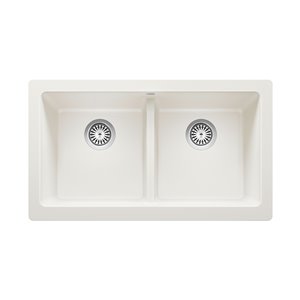 Évier de cuisine double VINTERA 33 de style campagnard ou à tablier de BLANCO 33 po x 19 po blanc mat