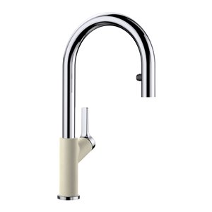 Robinet de cuisine Urbena chrome/biscuit à 1 poignée à levier pour usage résidentiel de BLANCO