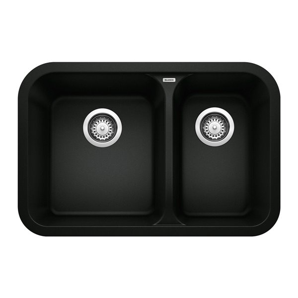 BLANCO Vision Undermount 26.96-in x 17.91-in Coal Black Double Offset Bowl Kitchen Sink