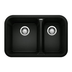 BLANCO Vision Undermount 26.96-in x 17.91-in Coal Black Double Offset Bowl Kitchen Sink
