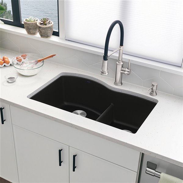 BLANCO Diamond Undermount 32.07-in x 20.92-in Double Offset Bowl Kitchen Sink in Coal Black