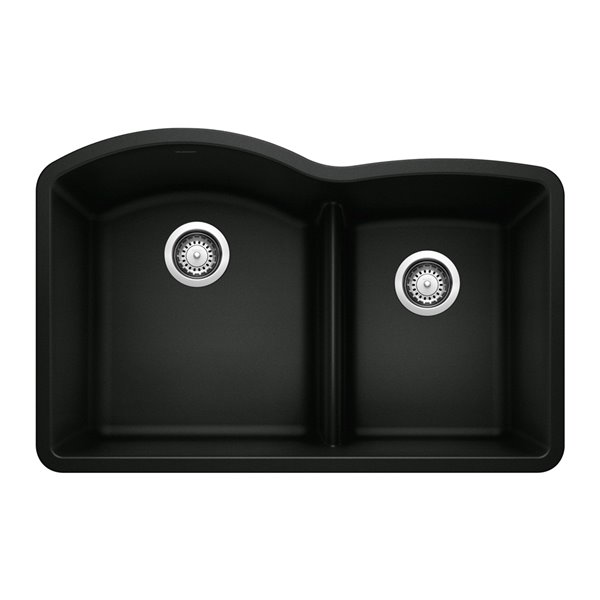 BLANCO Diamond Undermount 32.07-in x 20.92-in Double Offset Bowl Kitchen Sink in Coal Black