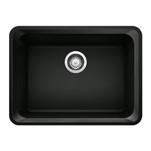 Évier de cuisine Vision, simple, sous plan, de BLANCO, 24,09 po x 18 po, noir charbon, 1 trou