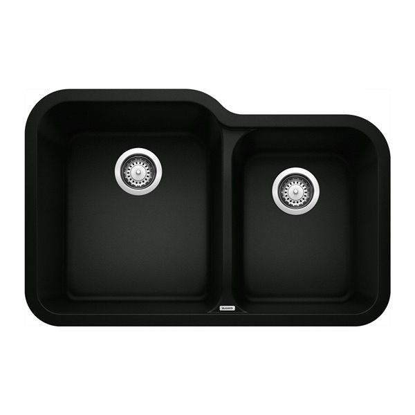 BLANCO Vision Undermount 30.9-in x 20-in Coal Black Double Offset Bowl Kitchen Sink