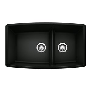 BLANCO Performa Undermount 33-in x 19-in Coal Black Double Offset Bowl Kitchen Sink