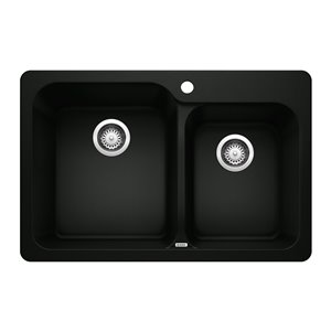 BLANCO Vision Drop-in 31.5-in x 20.67-in Coal Black Double Offset Bowl 1-hole Kitchen Sink