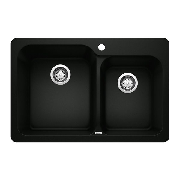 Évier de cuisine encastré double Vision de BLANCO, 31,5 po x 20,67 po, 1 trou, noir charbon