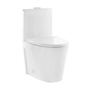 Toilette St Tropez allongée à double chasse hauteur confortable en blanc brillant plomberie brute de 12 po par Swiss Madison