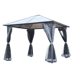 Outsunny The Pavilion Grey Metal Square Permanent Gazebo with Screen Included and Polyester Roof - 9.8-ft x 9.8-ft