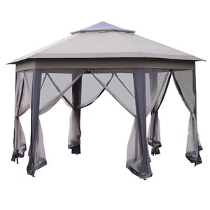 Outsunny Metal Hexagon Gazebo with Screen Included and Tan Polyester Roof - 12.25 x 12.25-ft