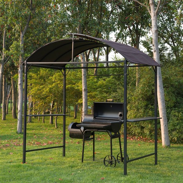 Outsunny Coffee Metal Rectangle Grill Gazebo with Polyester Roof - 4.1-ft x 8.2-ft