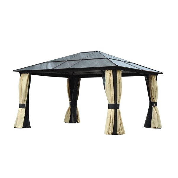 Outsunny The Pavilion Brown Metal Rectangle Permanent Gazebo with Beige  Screen Included and Aluminum Roof - 13.8-ft x 8.7-ft 84C-042