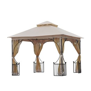 Outsunny The Pavilion Beige Metal Square Semi-permanent Gazebo with Screen Included and Polyester Roof - 9.8-ft x 9.8-ft