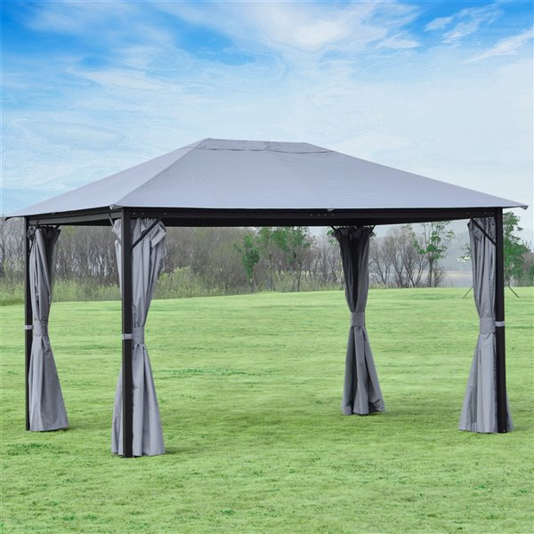 Outsunny The Pavilion Grey Metal Rectangle Permanent Gazebo with Screen ...