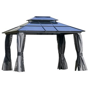 Abri-soleil permanent en métal The Pavilion rectangulaire par Outsunny avec moustiquaire et toit en aluminium inclus, gris, …