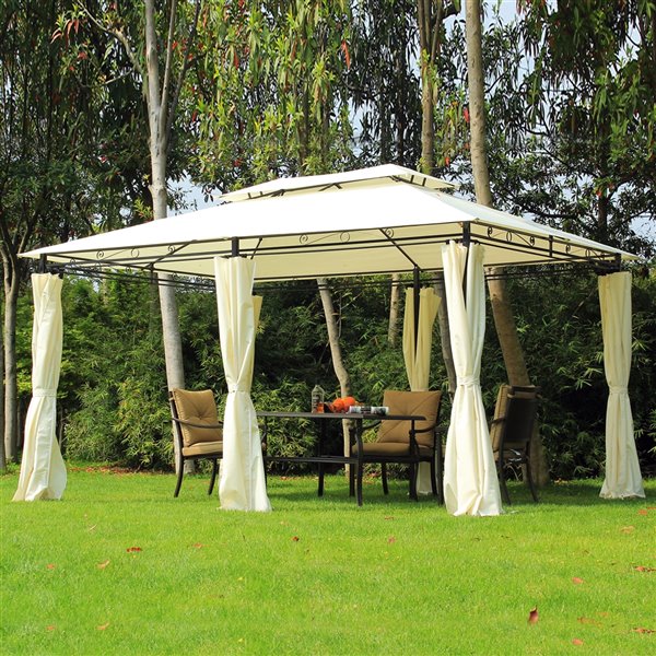 Outsunny The Pavilion White Metal Rectangle Semi-Permanent Gazebo Screen Included and Polyester Roof 13-ft x 10-ft