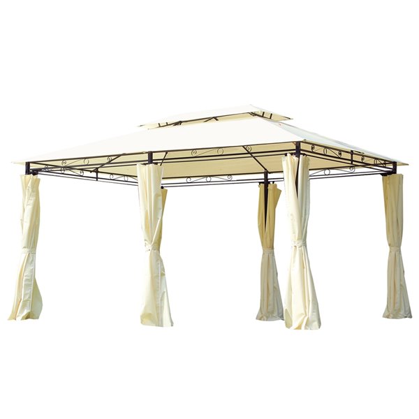 Outsunny The Pavilion White Metal Rectangle Semi-Permanent Gazebo Screen Included and Polyester Roof 13-ft x 10-ft