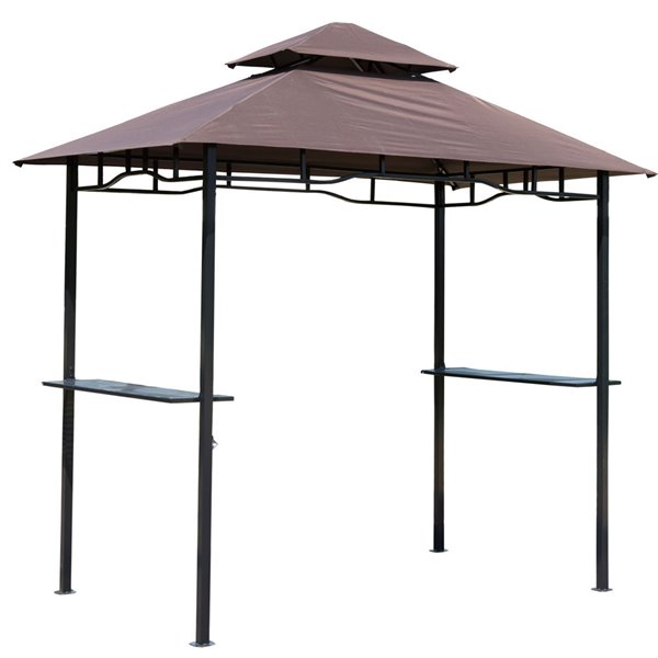 Outsunny Coffee Metal Rectangle Semi-permanent Gazebo with Polyester ...