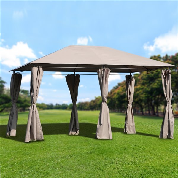 Outsunny The Pavilion Khaki Metal Rectangle Semi-permanent Gazebo with Polyester Roof - 13.12-ft x 9.8-ft