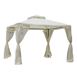 Outsunny 10 x 10-ft Metal Gazebo with Cream White Polyester 2-Tier Roof - Mosquito Netting Included