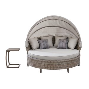 Méridienne d'extérieur Bottega à configurations multiples en osier et aluminium beige, coussins inclus, par OVE Decors, 4 mcx
