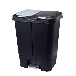 Poubelle et bac de recyclage noir de 40 L par Step N' Sort avec couvercles inclus