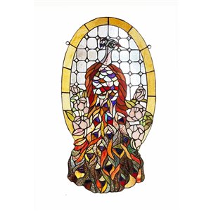 Fine Art Lighting Peacock Black Metal Framed 26-in H x 14-in W Animals Glass Wall Panel