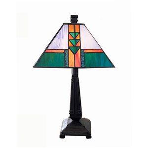 Fine Art Lighting Ltd. 17-in Walnut Finish Base Integrated Led On/off Switch Table Lamp With Tiffany-style Shade
