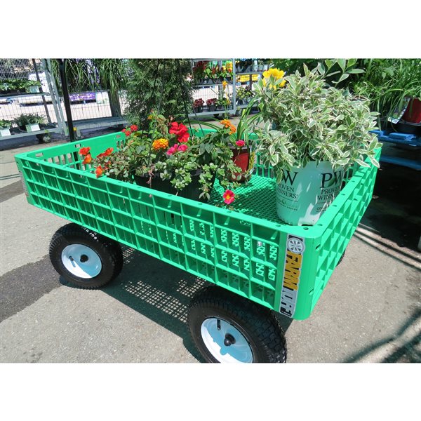 Millside Green Plastic 30-in x 46-in Garden Crate Wagon with Steel Handle and Pneumatic 4-Wheel