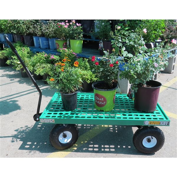 Millside Green Plastic 20-in x 40-in Flat Deck Wagon with Steel Handle and Pneumatic 4-Wheel