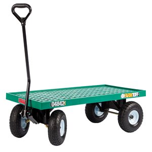 Chariot à plate-forme en plastique vert 20 po x 40 po par Millside avec poignée en acier et 4 roues pneumatiques